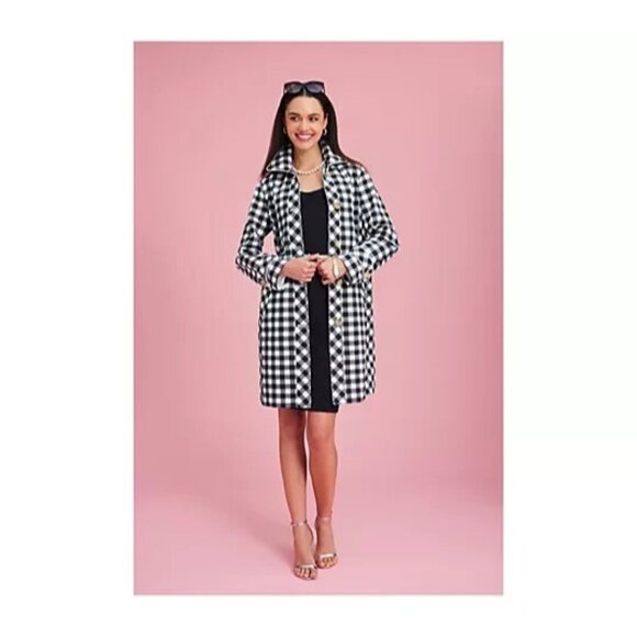 Isaac Mizrahi Live! Regular Gingham Button Front Car Coat Pitch Black L A637029 - Picture 2 of 2